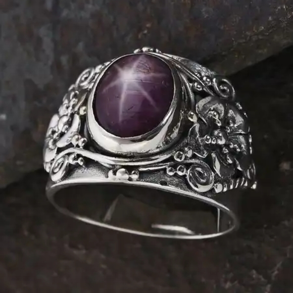 Bali Ruby Indian Star Ring in Sterling Silver - Picture 3 of 6